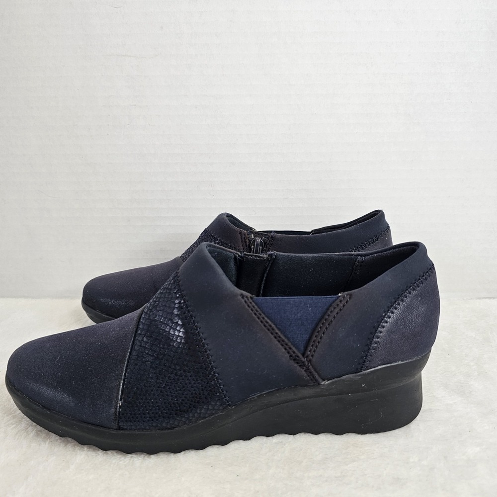Clarks Cloudsteppers Soft Cushion Womens Size 8M Blue Zip Up Wedge Loafers